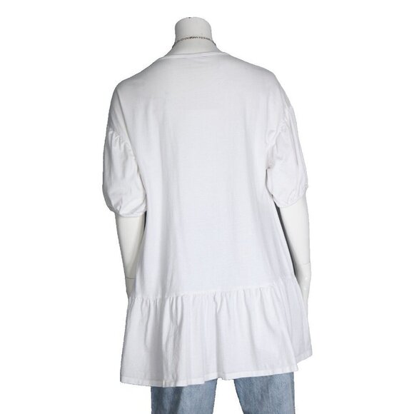 Mango MNG Women's US4 Small White T-Shirt Puff Sleeve Organic Cotton Tunic Top - Picture 5 of 6